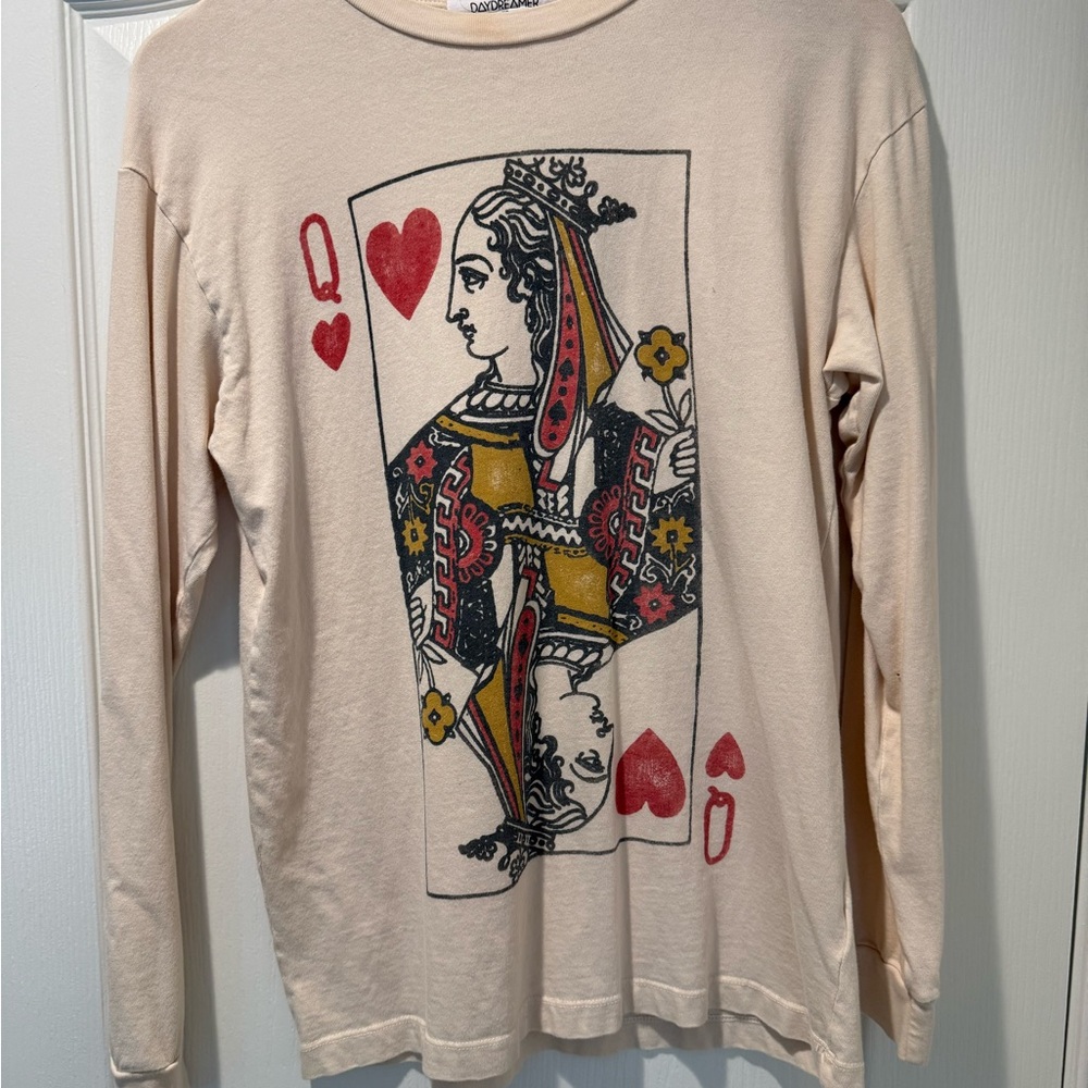 Free People Daydreamer Queen of Hearts Graphic Long Sleeve Tee - Cream